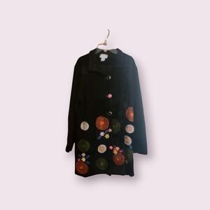 Emma Elegant Black Coat with Colorful Embroidery Button Closures